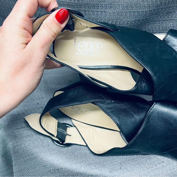 Franco Sarto Black Leather Block Heels Size 9 - Picture 2 of 7
